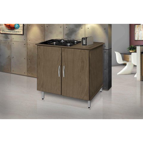 Balcão Gabinete para Cooktop de 4 Bocas Luan. 02 Portas Cor Freijó Amadeirado Passe