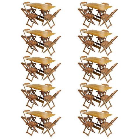 Kit 10 Jogos De Mesa Com 4 Cadeiras De Madeira Dobravel 120X70 - Mel - Amarelo