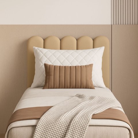 Cabeceira Nuvem Estofada Solteiro 5 Placas em Suede 45x20cm:areia