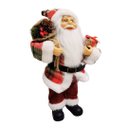 Ver imagem 2 de Papai Noel Decorativo Natalino 25cm com Casaco Xadrez Vermelho e Verde e Saco de Presentes Decorado