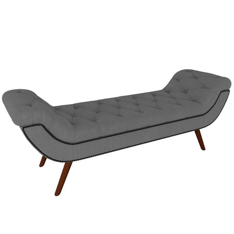 Puff Recamier Decorativo com Tachas 160 cm Santorini P05 Linho Cinza Escuro - Lyam Decor