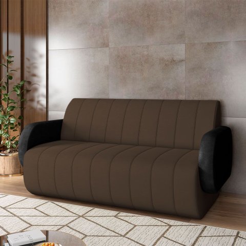 Sofá Decorativo Living Sala de Estar Bornéu 148cm Pés de Madeira Pu/veludo Preto/marrom G33 - Gran B