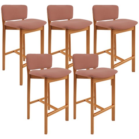 Kit 05 Banquetas Alta para Cozinha Sala de Jantar Bar Dara L02 Suede Rosê - Lyam Decor