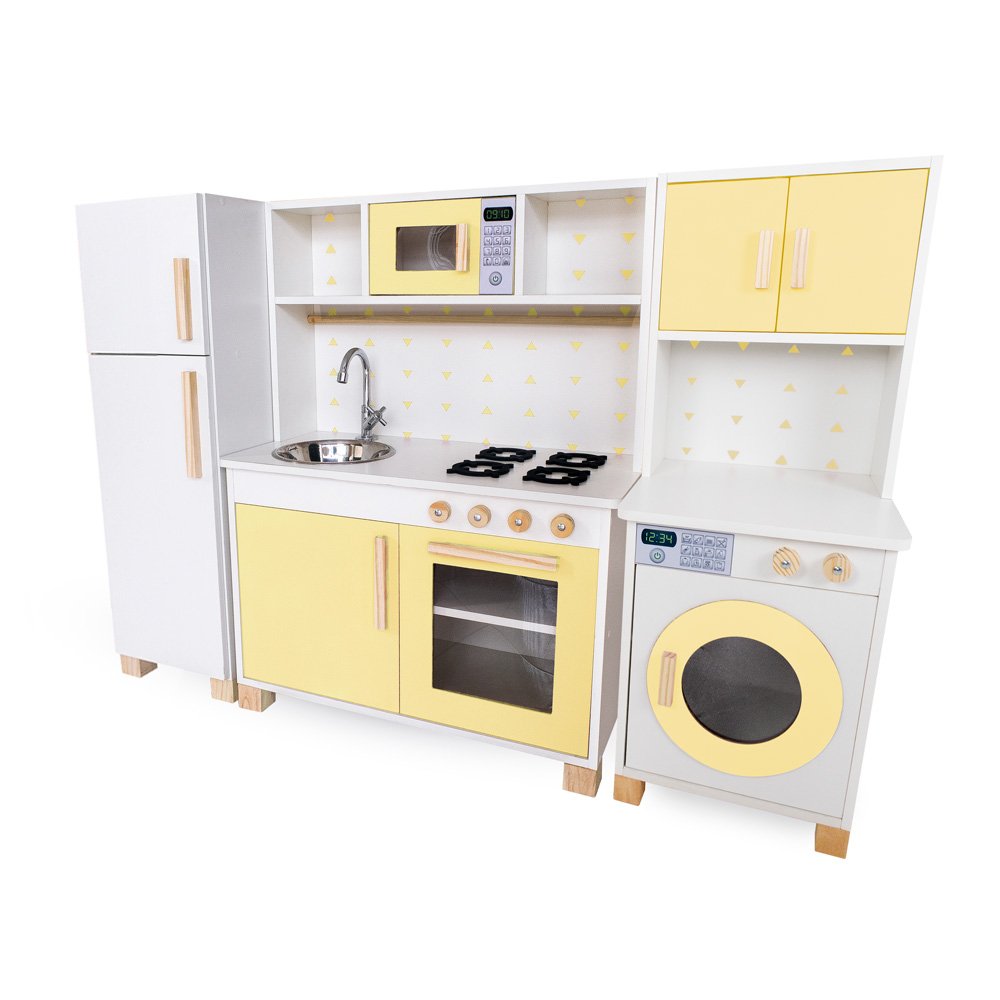 Kit Cozinha Infantil com Geladeira e Máquina de Lavar Eita Casa Perfeita Amarelo Claro