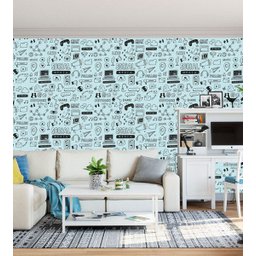Papel De Parede Media Social Para Sala Quarto Tons De Azul Preto - 3