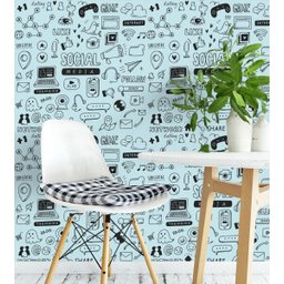 Papel De Parede Media Social Para Sala Quarto Tons De Azul Preto - 4