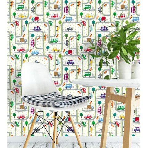 Papel De Parede Para Quarto De Criança Infantil Cor Branco Com Detalhes Colorido