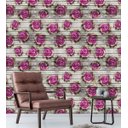 Ver imagem 4 de Papel De Parede Efeito Madeira Com Flores Cinza E Tons De Rosa Para Quarto Sala