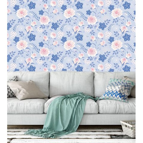Papel De Parede Para Sala Quarto Em Tons De Azul E Rosa