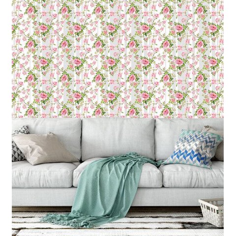 Papel De Parede Para Sala Quarto Flores Rosa Com Detalhes Verde