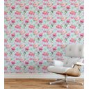 Ver imagem 4 de Papel De Parede Flores Rosa Com Fundo Azul Para Sala Quarto