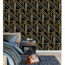 Ver imagem 2 de Papel De Parede Para Quarto Sala Preto Com Detalhes Bege Simulando Dourado