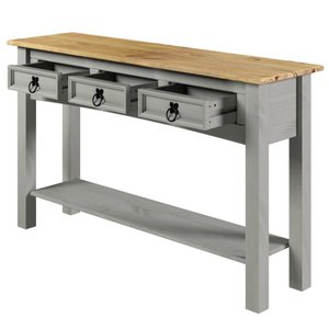 Aparador em Madeira Maciça com 3 Gavetas Cinza Lavado