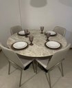 Ver imagem 6 de Kit 6 Cadeiras Gourmet Linho Off White Tubo Champagne Revestimento Premium
