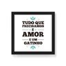 Quadro Decorativo Amor e Gatinho - 50x50cm (Moldura em laca preta) - Arte Maníacos - 1