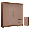 Ver imagem 1 de Guarda Roupa Solteiro Vivacce 04 Portas e Cômoda Mobi Nogueira Capuccino - Móveis Albatroz