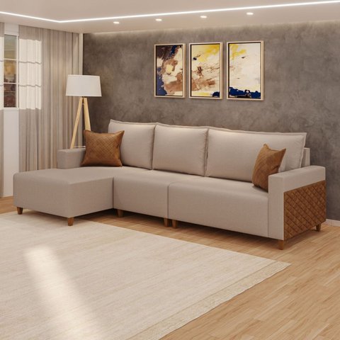 Sofá Linving com Chaise Confort 318cm 4 Lugares Novo Horizonte