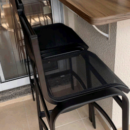 Banqueta Lótus Baixa 60cm Altura de Alumínio e Tela Sling Preta - Trama Móveis - 5