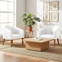Ver imagem 1 de Poltrona Sala Decorativa Kit 2 Stella Pé Madeira Trapézio Castanho Sintético Pu Branco D03 - D’Rossi