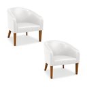 Ver imagem 2 de Poltrona Sala Decorativa Kit 2 Stella Pé Madeira Trapézio Castanho Sintético Pu Branco D03 - D’Rossi