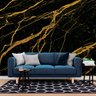 Papel de Parede Painel 3D Mármore Preto com Dourado 2,5M Auto Colante Lavável Revestimento Brilhoso - 2