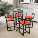 Ver imagem 1 de Conjunto Mesa 4 Cadeiras Estofado Tampo Vidro Redondo Industrial Black