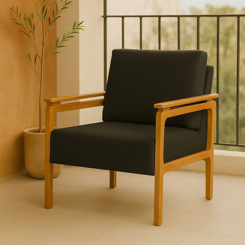 Kit 2 Poltronas Yasmin para Sala de Estar ou Recepção Madeira Maciça em Linho Premium:preto