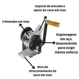 Engenho Manual Para Moer Cana Engenhoca 3 Moendas Inox Juby - 2