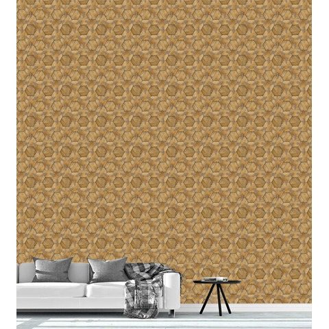 Papel De Parede Para Sala Quarto Com Efeito 3D Em Tons De Bege Estilo Madeira