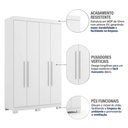 Ver imagem 4 de Guarda-Roupa Solteiro 4 Portas, 2 Gavetas e Pés Noronha Branco