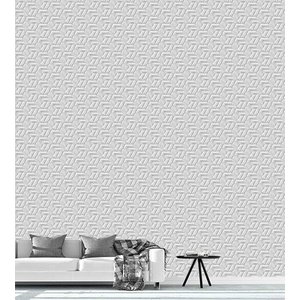 Papel De Parede Para Sala Quarto Efeito 3D Branco Com Cinza