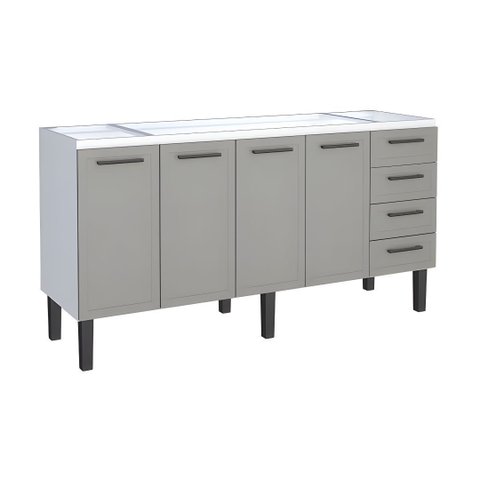 Gabinete de Cozinha 174cm Armário 100% Aço 4 Porta 4 Gavetas:Cinza