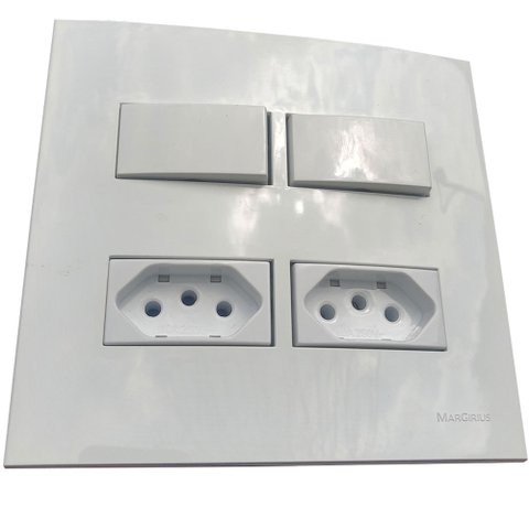 Caixa 4x4 Versatil Sobrepor Branco - 2 Tomadas 2p+t 10 A+2 Interruptor Simples separados