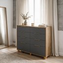 Ver imagem 1 de Cômoda Luxo Doha Infinity 8 Gavetas Telescópica Madeira Design Moderno Puxadores Dourados Quarto Ele
