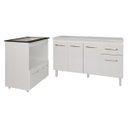 Ver imagem 1 de Armário Gabinete Camila 138 Cm com Tampo Tampão e Balcão Evelyn para Cooktop 5 Bocas Branco