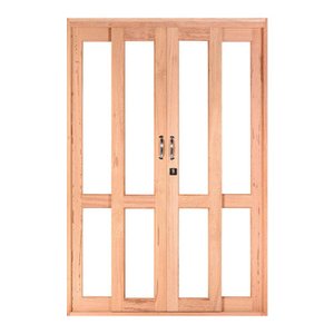 Porta Balcão de Correr de Madeira Eucalipto Semi-panorâmico Reto Bat.12 Cm Esel - 2.16a X 2.40l