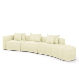 Sofá Curvo Decorativo Kimiko 427cm 5 Lugares Sala de Estar com Chaise Bouclê Off White G52 - Gran Be - 2