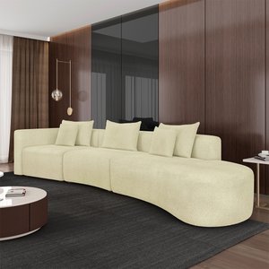 Sofá Curvo Decorativo Kimiko 427cm 5 Lugares Sala de Estar com Chaise Bouclê Off White G52 - Gran Be
