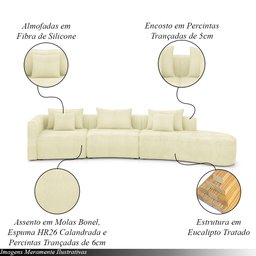 Sofá Curvo Decorativo Kimiko 427cm 5 Lugares Sala de Estar com Chaise Bouclê Off White G52 - Gran Be - 3