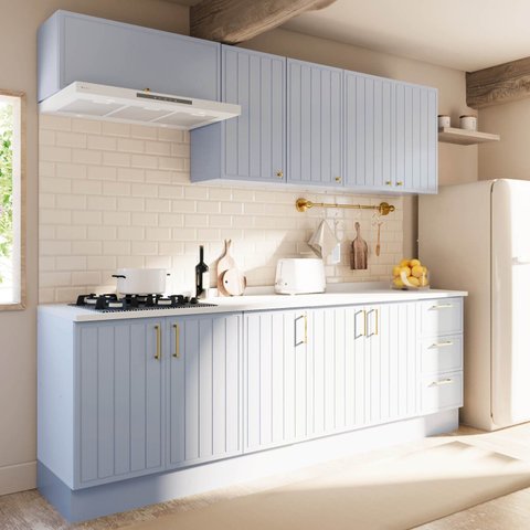 Cozinha Modulada 6 Peças 3 Aéreos 3 Balcões com Tampo Marselha Cabecasa Madeiraoriginals