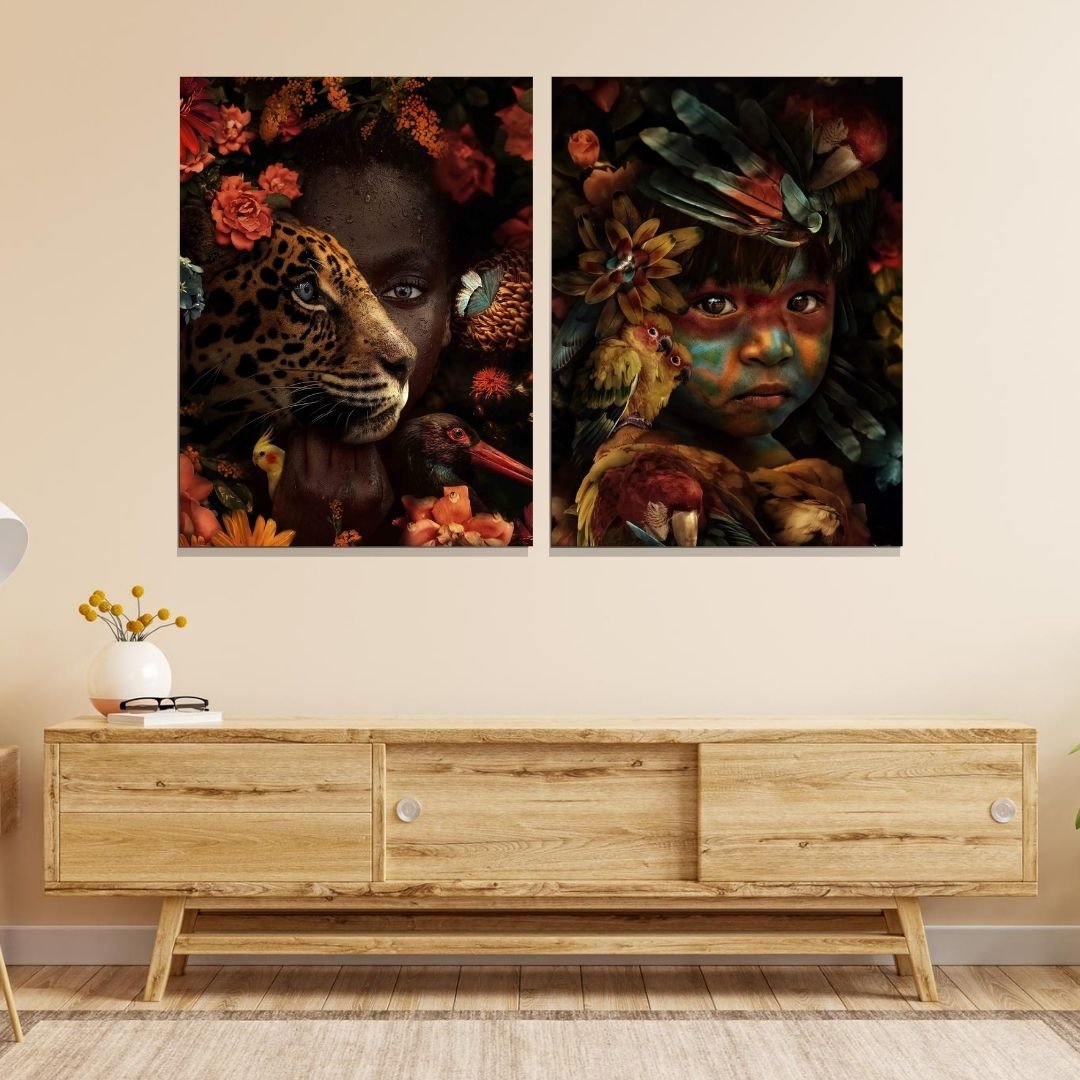 Quadros Decorativos - Duas Telas - India e Africana - 80x60cm