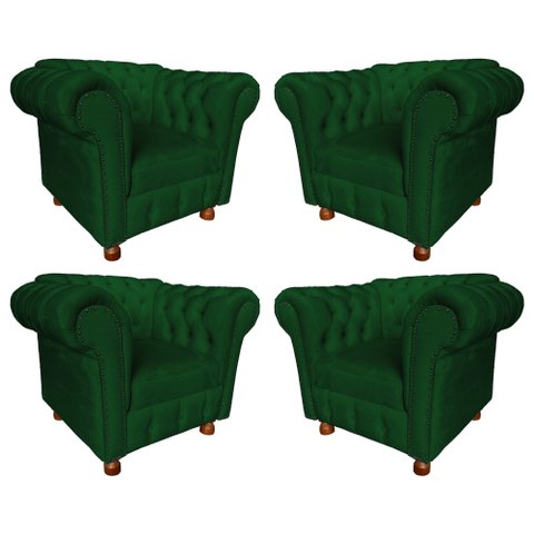 Kit 4 Poltronas Chesterfield Luiz Xv - Suede Verde Musgo / Decoração, recepção , barbearia, sala tv 