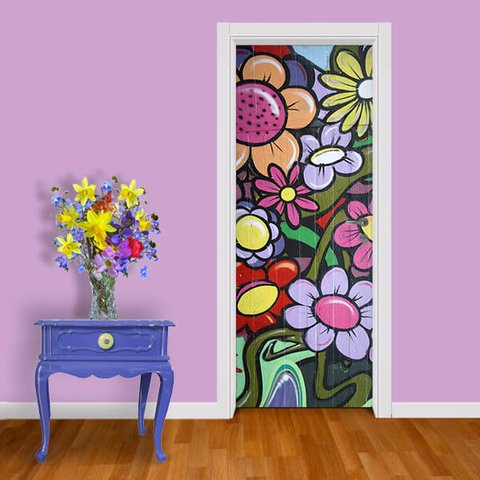 Adesivo de Porta Grafite Flores Arte Destaque M - 0,83 X 2,13 Metros