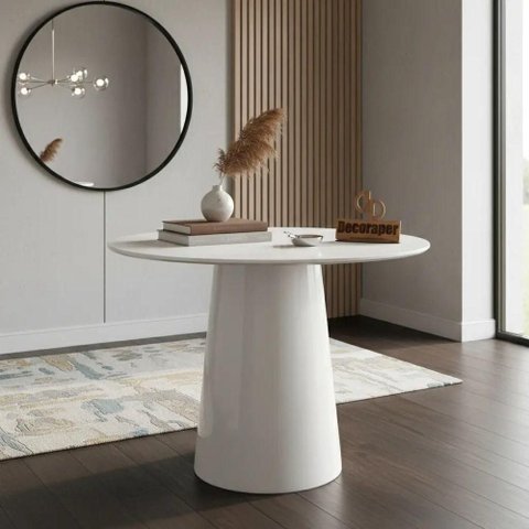 Mesa de Canto Cone Laqueado Redondo Vidro MDF 50cm Branco Decoraper