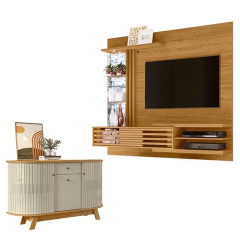 Estante Home Theater Bancada Suspensa Frizz Supreme Cumaru com Aparador Buffet Monza Cumaru Opala - 