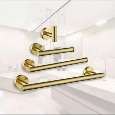 Kit Acessórios Para Banheiro Aço Inoxidável Dourado Escovado