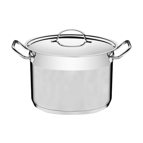 Caldeirão Professional em Aço Inox Fundo Triplo com Tampa Plana Detalhe Satinado 28cm 11,9 L