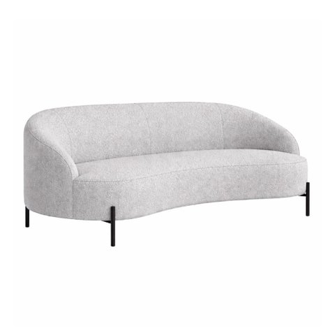 Sofá Pluma 3 Lugares 230cm Pés Preto Bouclé Cinza - Sallar Home