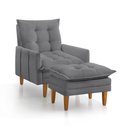 Ver imagem 1 de Poltrona Khali Reclinável com Puff Madeira Maciça em Veludo Cinza