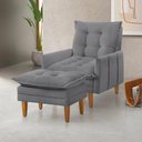 Ver imagem 2 de Poltrona Khali Reclinável com Puff Madeira Maciça em Veludo Cinza